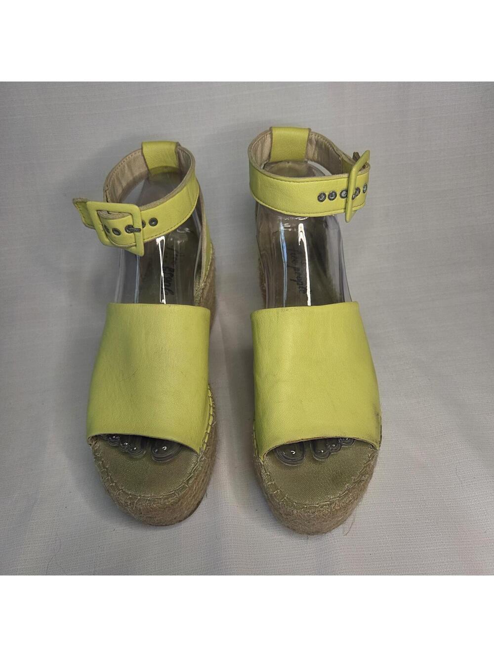 Free People Yellow Espadrille Platform Sandals with Ankle Strap Size 38